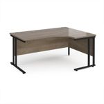 Maestro 25 right hand ergonomic desk 1600mm wide - black cantilever leg frame, Nebraska oak top