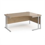 Maestro 25 right hand ergonomic desk 1600mm wide - silver cantilever leg frame, Kendal oak top