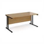 Maestro 25 straight desk 1600mm x 800mm - black cantilever leg frame, oak top