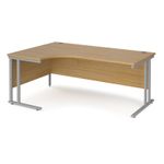 Maestro 25 left hand ergonomic desk 1800mm wide - silver cantilever leg frame, oak top