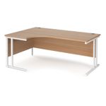Maestro 25 left hand ergonomic desk 1800mm wide - white cantilever leg frame, beech top