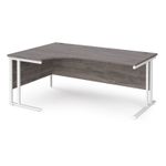 Maestro 25 left hand ergonomic desk 1800mm wide - white cantilever leg frame, grey oak top