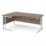 Maestro 25 left hand ergonomic desk 1800mm wide - white cantilever leg frame, Nebraska oak top
