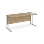 Maestro 25 straight desk 1600mm x 600mm - silver cantilever leg frame, Kendal oak top