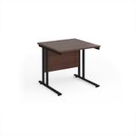 Maestro 25 straight desk 800mm x 800mm - black cantilever leg frame, walnut top