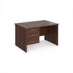 Maestro 25 straight desk 1200mm x 800mm with 2 drawer pedestal - walnut top with panel end leg