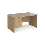 Maestro 25 straight desk 1400mm x 800mm with 2 drawer pedestal - kendal oak top with panel end leg
