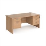 Maestro 25 straight desk 1600mm x 800mm with 2 and 3 drawer pedestals - beech top with panel end leg