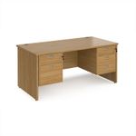 Maestro 25 straight desk 1600mm x 800mm with 2 and 3 drawer pedestals - oak top with panel end leg
