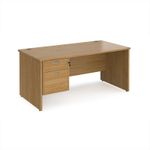 Maestro 25 straight desk 1600mm x 800mm with 2 drawer pedestal - oak top with panel end leg