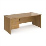 Maestro 25 straight desk 1800mm x 800mm with 2 drawer pedestal - oak top with panel end leg