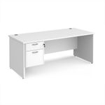 Maestro 25 straight desk 1800mm x 800mm with 2 drawer pedestal - white top with panel end leg