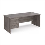 Maestro 25 straight desk 1800mm x 800mm with 3 drawer pedestal - grey oak top with panel end leg
