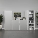 Universal double door cupboard 1090mm high with 2 shelves - walnut