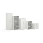 Universal double door cupboard 1440mm high with 3 shelves - white