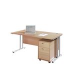 Mobile 2 drawer pedestal with silver handles 600mm deep - walnut
