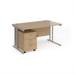Maestro 25 straight desk 1400mm x 800mm with silver cantilever frame and 3 drawer pedestal - Kendal Oak