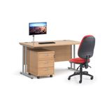 Maestro 25 straight desk 1600mm x 800mm with white cantilever frame and 3 drawer pedestal - white