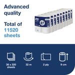 Tork T4 Conventional Toilet Paper Roll Advanced 2-Ply White 320 Sheets (Pack of 36) 100320