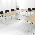 Rectangular folding leg table with black legs and straight foot rails 1200mm x 800mm - white