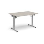 Rectangular folding leg table with silver legs and straight foot rails 1200mm x 800mm - Light Grey