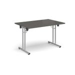 Rectangular folding leg table with silver legs and straight foot rails 1200mm x 800mm - Onyx Grey