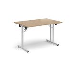 Rectangular folding leg table with white legs and straight foot rails 1200mm x 800mm - Kendal Oak
