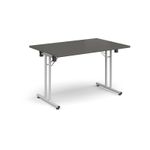 Rectangular folding leg table with white legs and straight foot rails 1200mm x 800mm - Onyx Grey