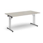 Rectangular folding leg table with chrome legs and straight foot rails 1600mm x 800mm - Light Grey