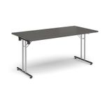 Rectangular folding leg table with chrome legs and straight foot rails 1600mm x 800mm - Onyx Grey