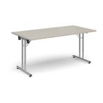 Rectangular folding leg table with silver legs and straight foot rails 1600mm x 800mm - Light Grey