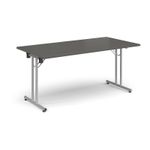 Rectangular folding leg table with silver legs and straight foot rails 1600mm x 800mm - Onyx Grey