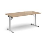 Rectangular folding leg table with white legs and straight foot rails 1600mm x 800mm - Kendal Oak