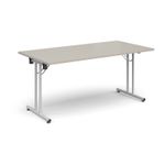Rectangular folding leg table with white legs and straight foot rails 1600mm x 800mm - Light Grey