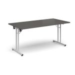 Rectangular folding leg table with white legs and straight foot rails 1600mm x 800mm - Onyx Grey