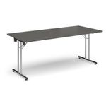 Rectangular folding leg table with chrome legs and straight foot rails 1800mm x 800mm - Onyx Grey