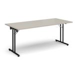 Rectangular folding leg table with black legs and straight foot rails 1800mm x 800mm - Light Grey