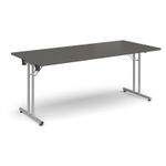 Rectangular folding leg table with silver legs and straight foot rails 1800mm x 800mm - Onyx Grey