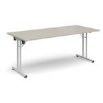 Rectangular folding leg table with white legs and straight foot rails 1800mm x 800mm - Light Grey