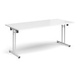 Rectangular folding leg table with white legs and straight foot rails 1800mm x 800mm - white