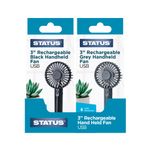Status Recharge Handheld Fan 3In Black/Grey Pack of 10 MIXRHHFANSX10