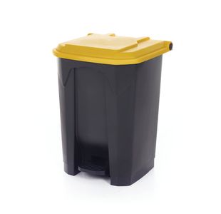 2Work Pedal Bin with Coloured Lid 50L Grey/Ylw 380x410x560mm 2W10769