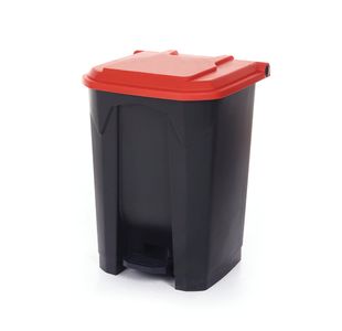 2Work Pedal Bin with Coloured Lid 50L Grey/Red 380x410x560mm 2W10770