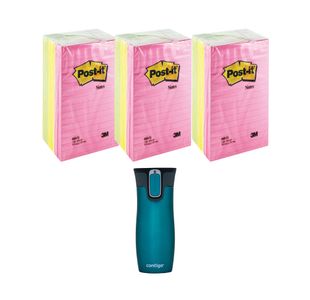 Post-It Notes XXL 101x152mm Lined Neon 3x6 Pads (Pack of 18) + FOC Contigo Travel Mug