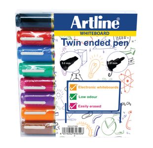 Artline 2-in-1 Whiteboard Marker Bullet/Chisel Tip Assorted (Pack of 8) EK525TA