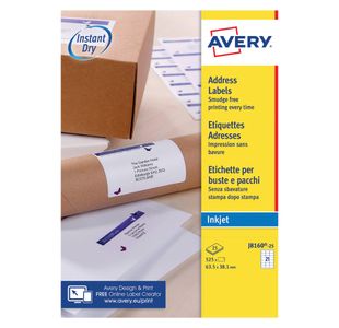 Avery Inkjet Address Labels QuickDRY 63.5x38.1mm 21 Per Sheet White (Pack of 525) J8160-25