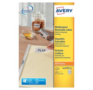 Avery Removable Labels 48 Per Sheet White (Pack of 1200) L4736REV-25