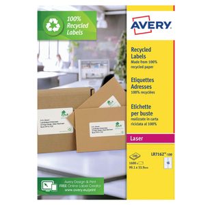 Avery Laser Labels Recycled 16 Per Sheet Wht (Pack of 1600) LR7162-100