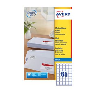 Avery Inkjet Mini Labels 38.1x21.2mm 65 Per Sheet White (Pack of 1625) J8651-25
