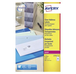 Avery Laser Mini Labels 38x21mm 65 Per Sheet Clear (Pack of 1625) L7551-25